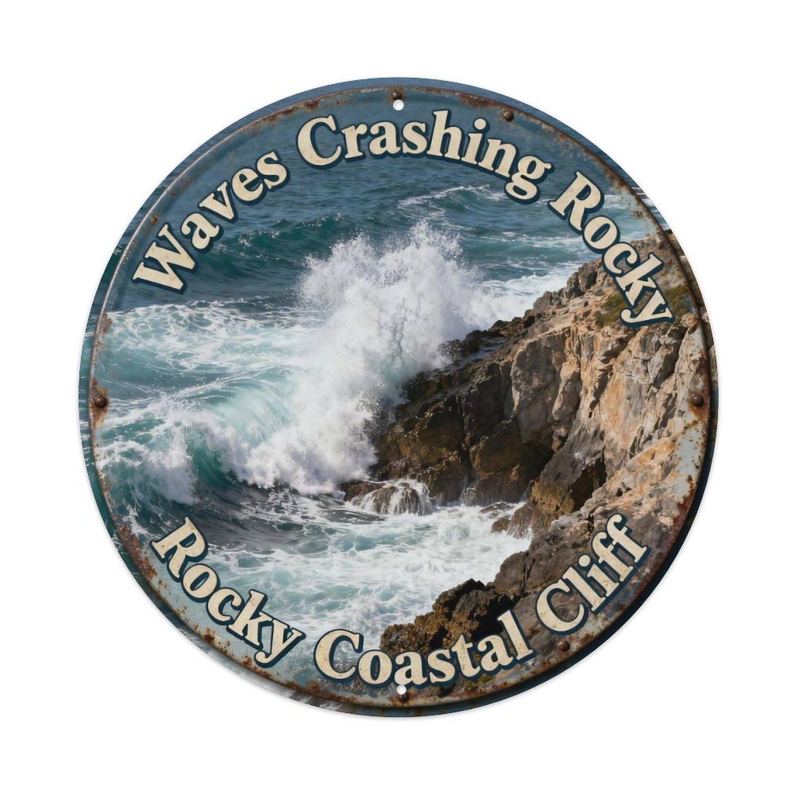 Waves Crashing Rocky Coastal Cliff Metal Tin Sign Plaque