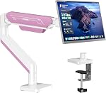 ETHU Single Monitor Arm, Heavy Duty Monitor Desk Mount with Gas Spring for 17-38 Inch Screens up to 26.4lbs, Full Motion VESA Monitor Stand with Dual Installation for Office & Home, Pink