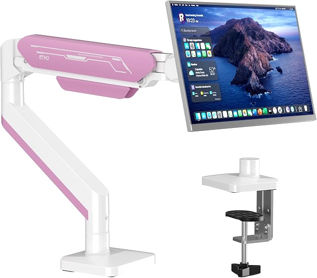 ETHU Moniteur monobloc, Monitor de bureau avec ressort à gaz pour des écrans de 17-38 pouces jusqu'à 26.4lbs, Motion complète VESA Moniteur Stand avec double installation pour Office & Chez soi, Rose
