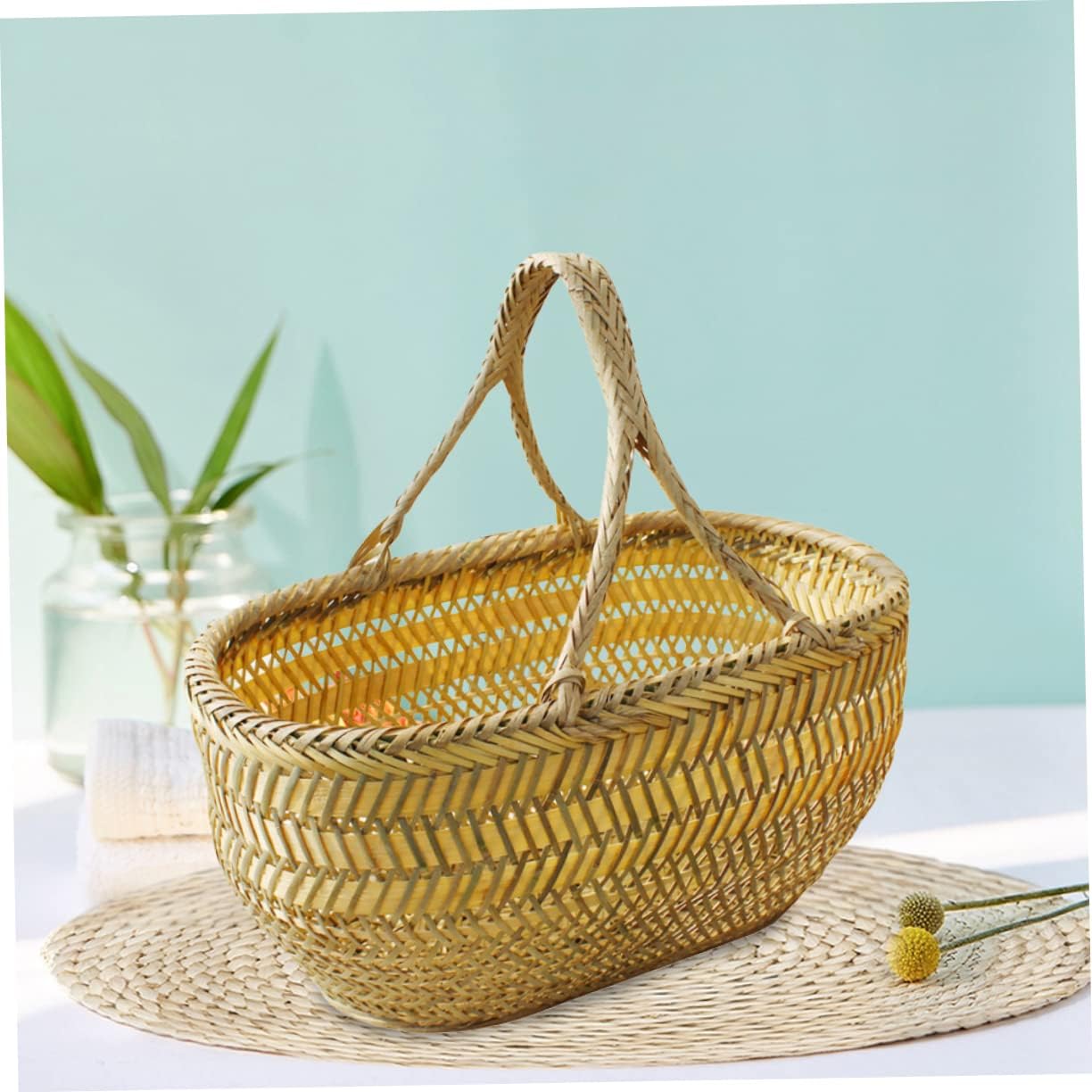 GARVALON Multi Function Handled Basket Lightweight Egg and Vegetables Holder for Kitchen Storage and Home Decoration Smooth Surface Woven Shopping Basket with Random Color Random Color