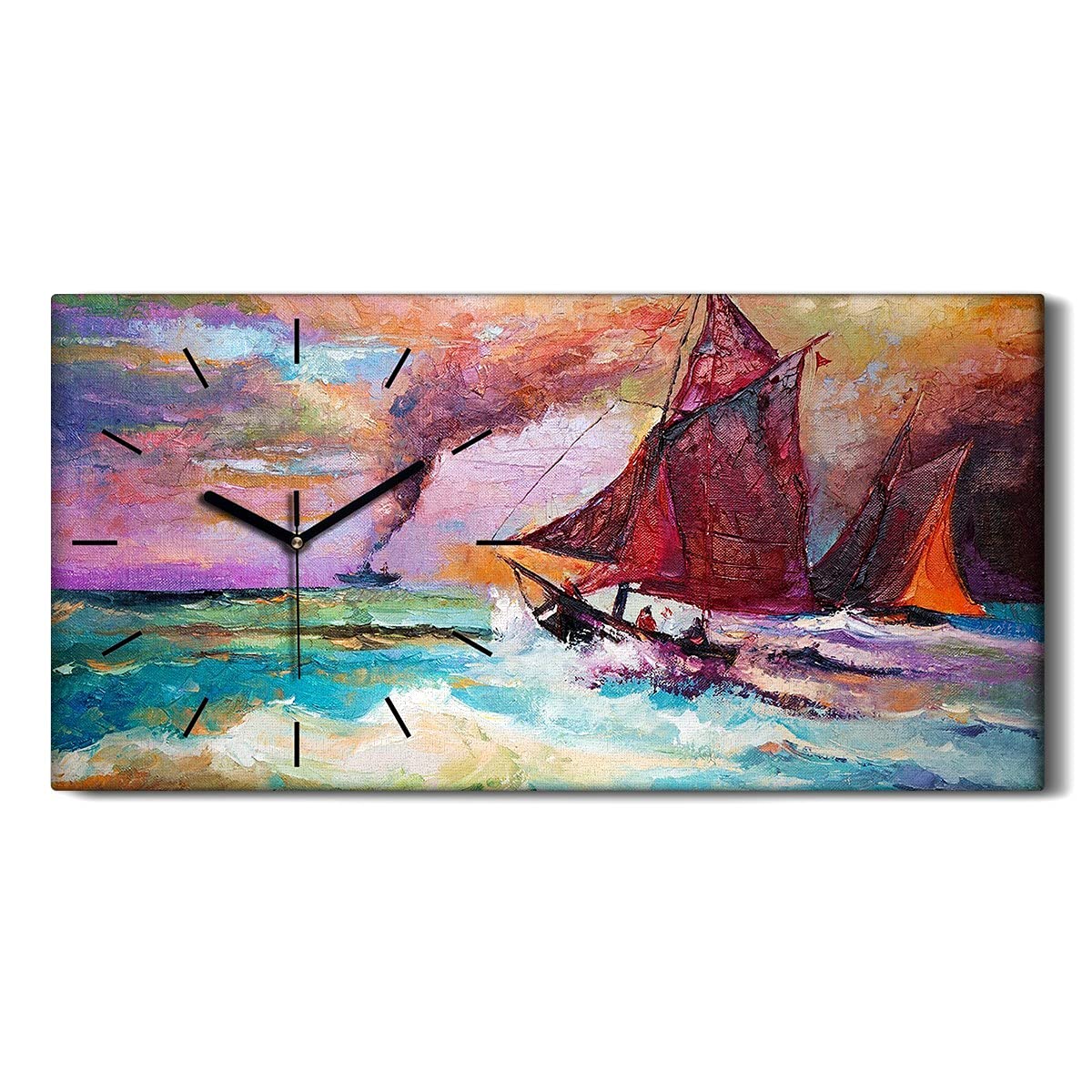 Horloge sur Toile Silencieuse Coloray 60x30cm sans Tic-Tac pour Chambre et Salon