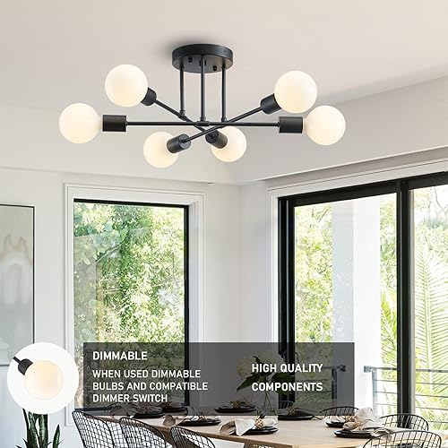 Miniatura 3 de Sputnik - Lámpara de techo moderna de mediados de siglo, lámpara de techo semiempotrada, lámpara colgante de 6 luces para comedor, dormitorio,