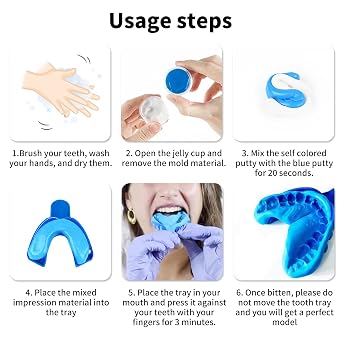 6 Pcs Dental Impression Mold Kit Silicone Putty Hydrophilic Dental Putty Teeth Mould Kit Dental Impression Trays Plastic Teeth Moulds for Firmer Quick Setting Mould
