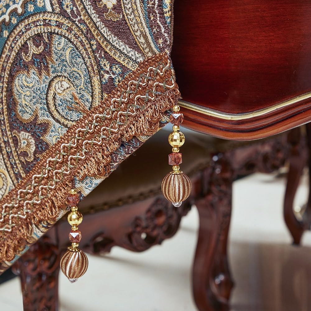 Luxury Vintage Design Table Runner 90 inches Long Embroidery Jacquard Fabric with Multi-Tassels Table Runners for Dining Room Dresser Wedding Holiday Party Fireplace Decorations (Coffee, 12X90inch)