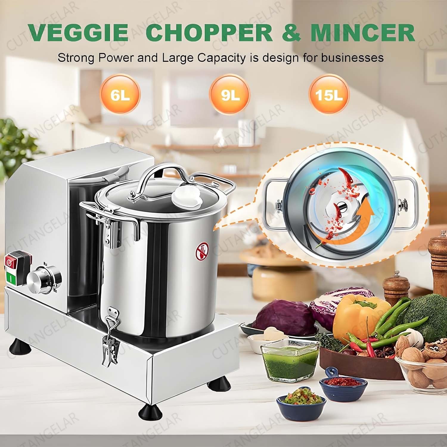 Picadora de Carne Comercial, Procesador Multifuncional. Características con 1800W de Potencia y Tapa de Seguridad Transparente. Maneja Varios Alimentos Incluyendo Cacahuetes y Granos(15L)