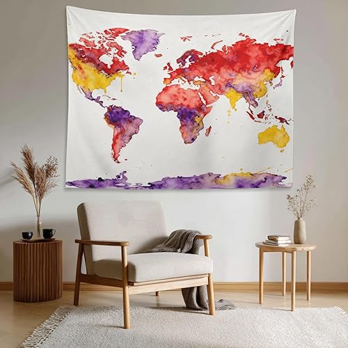 Miniatura 3 de Shrahala Tapiz de pared de acuarela desgastado, elegante pintura para colgar en la pared, tapiz grande decorativo de fibra de poliéster, dobladillo