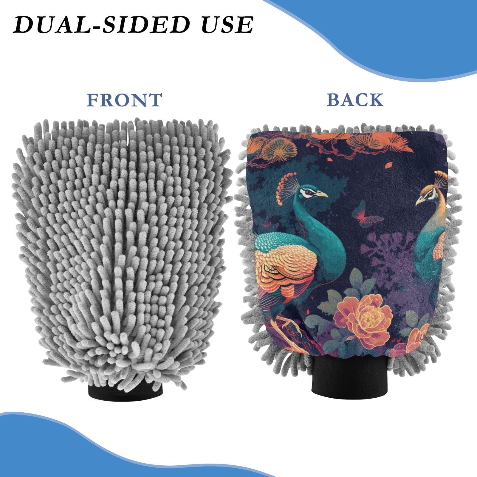 IOACIY Absorbent Microfiber Car Wash Drying Mitts, 2 Pack, Scratch-Free & Lint-Free, Rich Foam, Highly Absorbent, Double Sided, Wash Mitt Perfect for Car Washing, M, Peacock (6)