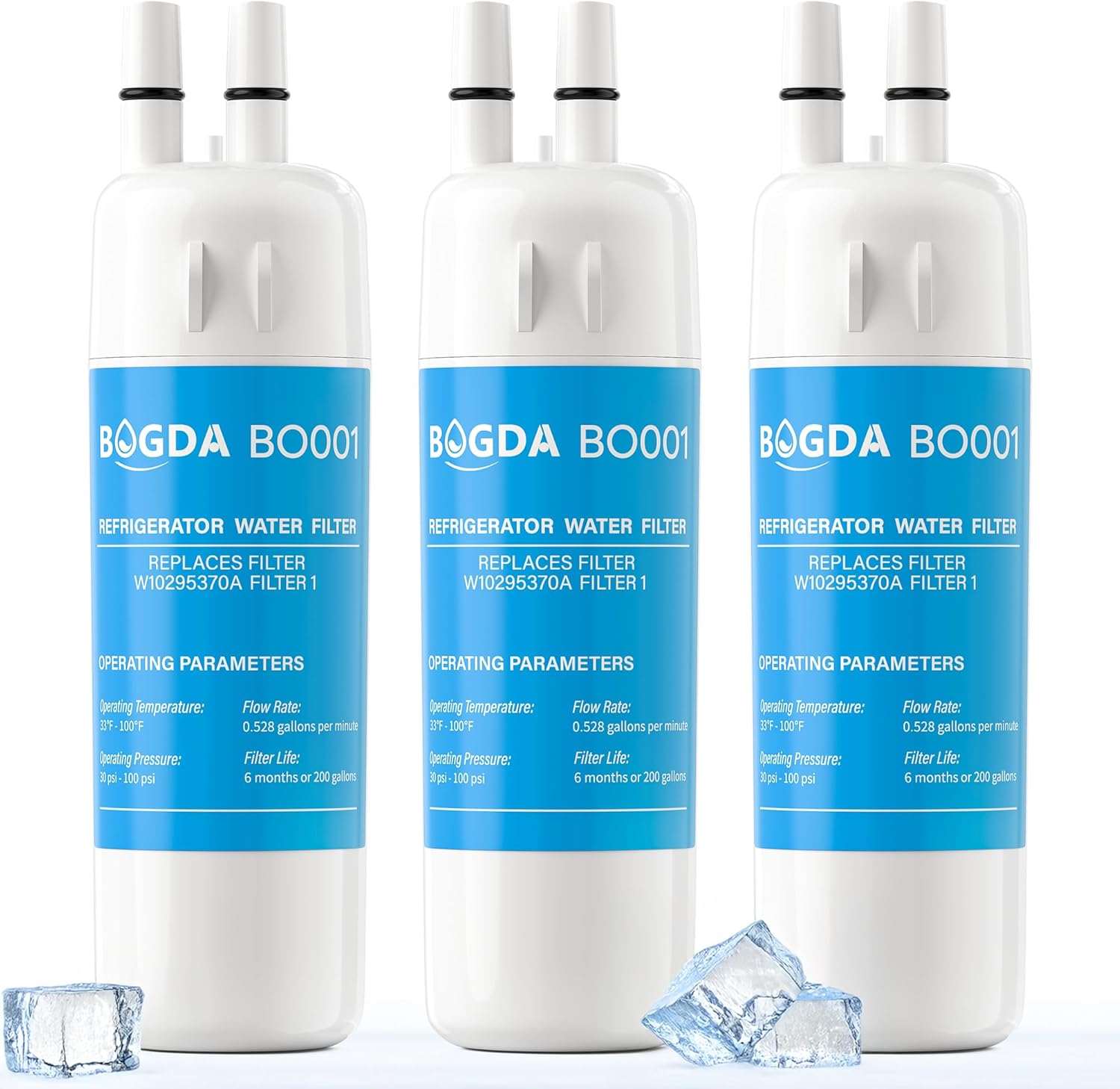 BOGDA W10295370A Water Filter Replacement Compatible with Whirlpool, Kenmore, and Maytag Replaces EDR1RXD1, WHR1RXD1, Filter 1, KAD1RXD1, P8RFWB2L, P8WB2L, P4RFWB, P5WB2L, 46-9081, 9930, 3 Packs