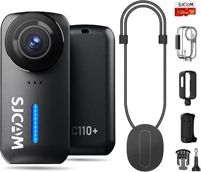 SJCAM C110Plus 128GB,4K POV Magnetic Action Camera,170 FOV Video,6-Axis Stabilization,Werable Body Camera, 30M Waterproof,for Travel,Skiing,Cycling,Built-in Mic for Vlogging,Helmet Mount
