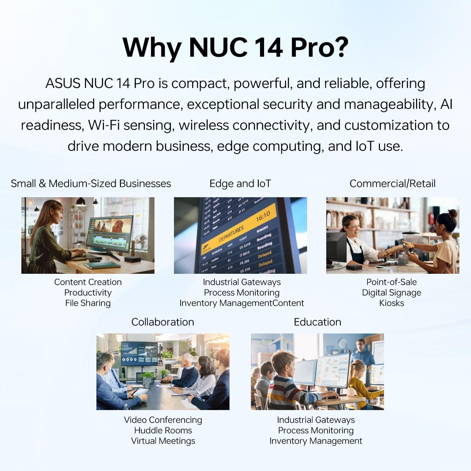 ASUS NUC 14 Pro Mini Desktop, Intel 16-Core Ultra 7 155H, 16GB DDR5, 512GB SSD, Wi-Fi 6E, Support 4-Display 4K, Thunderbolt 4, HDMI, Bluetooth, Windows 11 Pro, Black, AI PC for Home/Business/Gaming