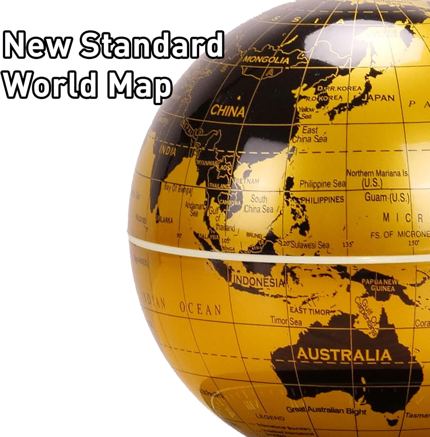 SinSed - World Map Floating Earth - Magnetic Desk Decoration, Rotating Planet Earth - Cool and Educational Gift Idea - Black and Gold Edition