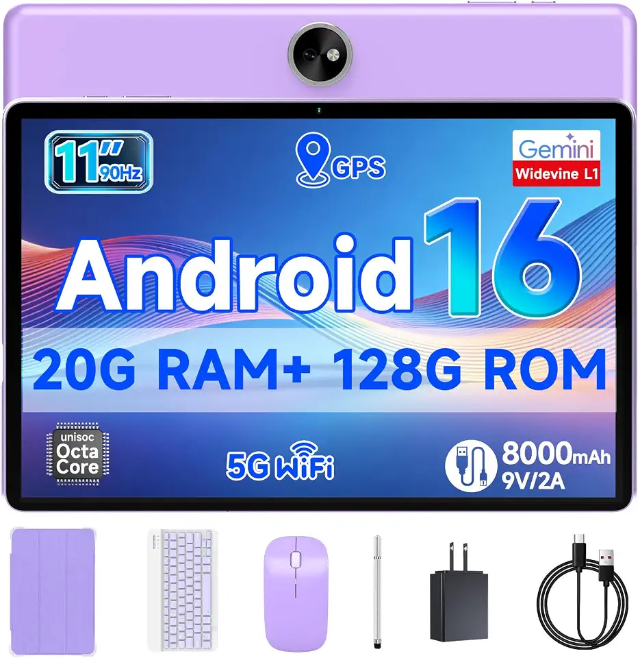 PEICHENG Tablet 10.1" Android15.0, Tab Set with Case/Keyboard/Mouse/Stylus, Octa-core RAM 20GB(6GB+14GB Expand)+ROM 128GB IPS1280x800 2MP+8MP Dural Cameras,6000mAh Battery, (CP31) (CP31-2025)