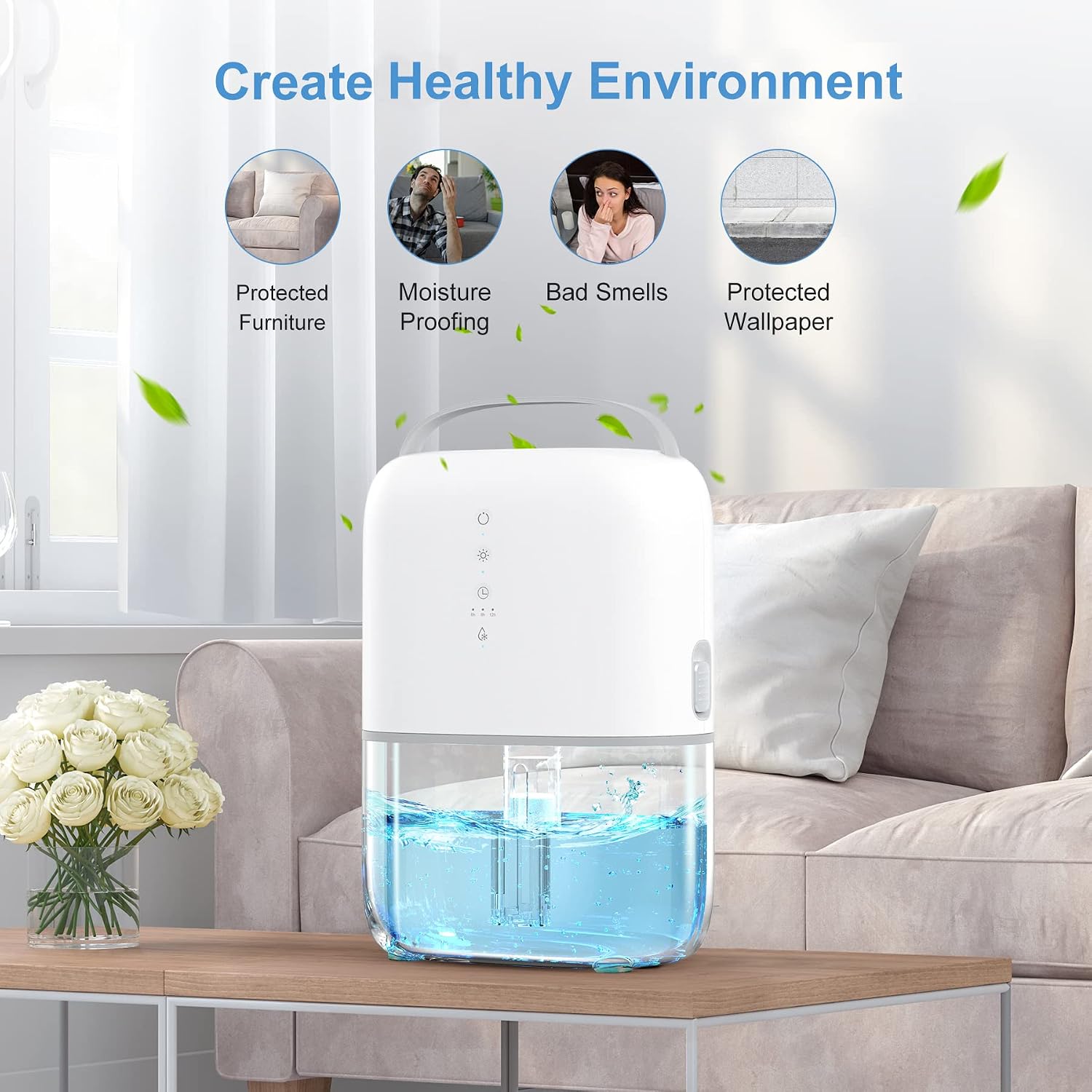 Dehumidifiers for Home 320 Sq.Ft with Timer Defrost Protection LED Light 50oz(1500ml) Ultra Quiet Small Dehumidifiers for Bedroom Bathroom Closet Kitchen Office RV