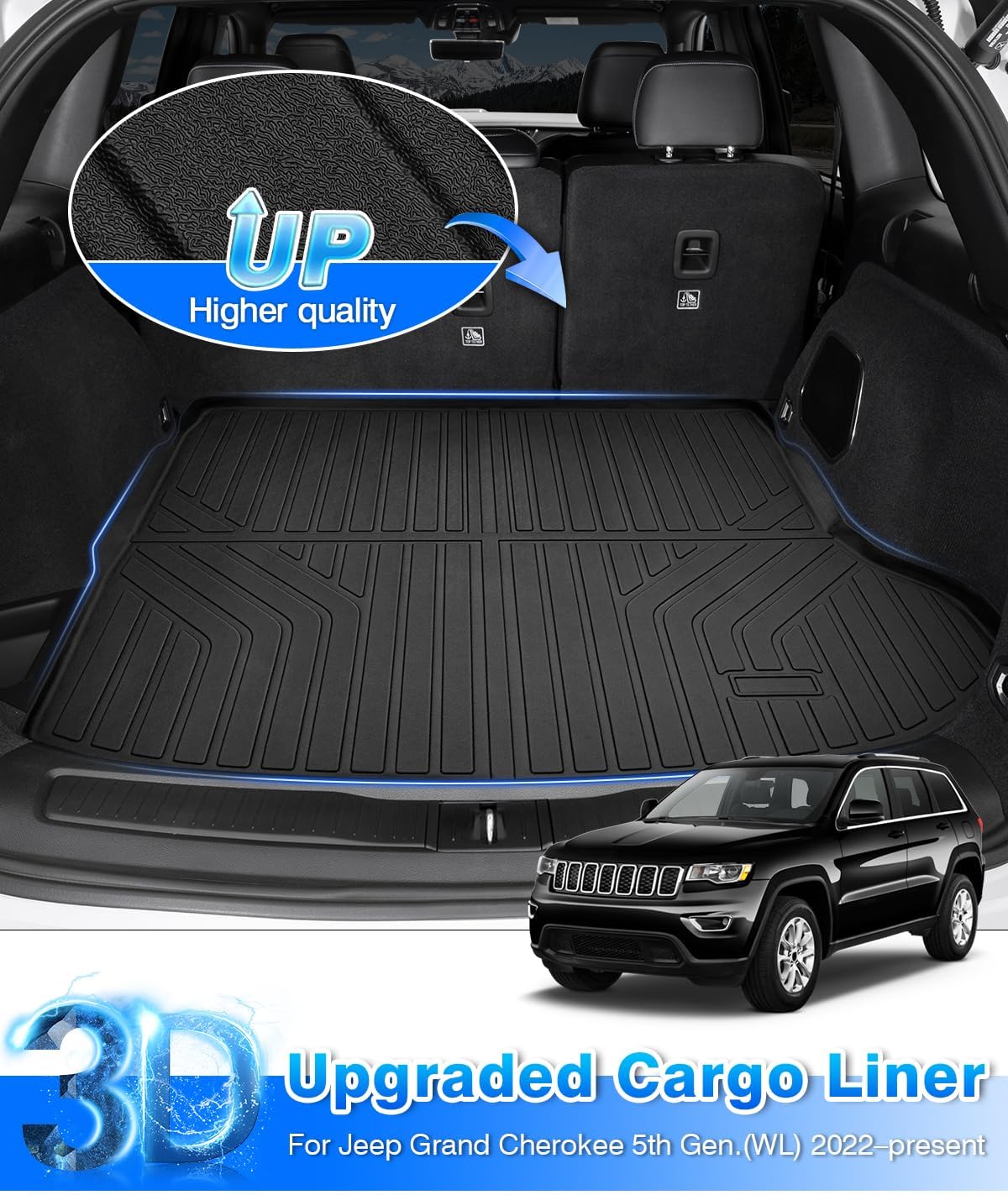 Cartist Cargo Liner - Trunk Mat for Jeep Grand Cherokee 2022-2026 5 Seater Only (NOT for WK or Grand Cherokee L), All Weather Cargo Mat for Cherokee Accessories, Heavy Duty Car Mats, Car Accessories