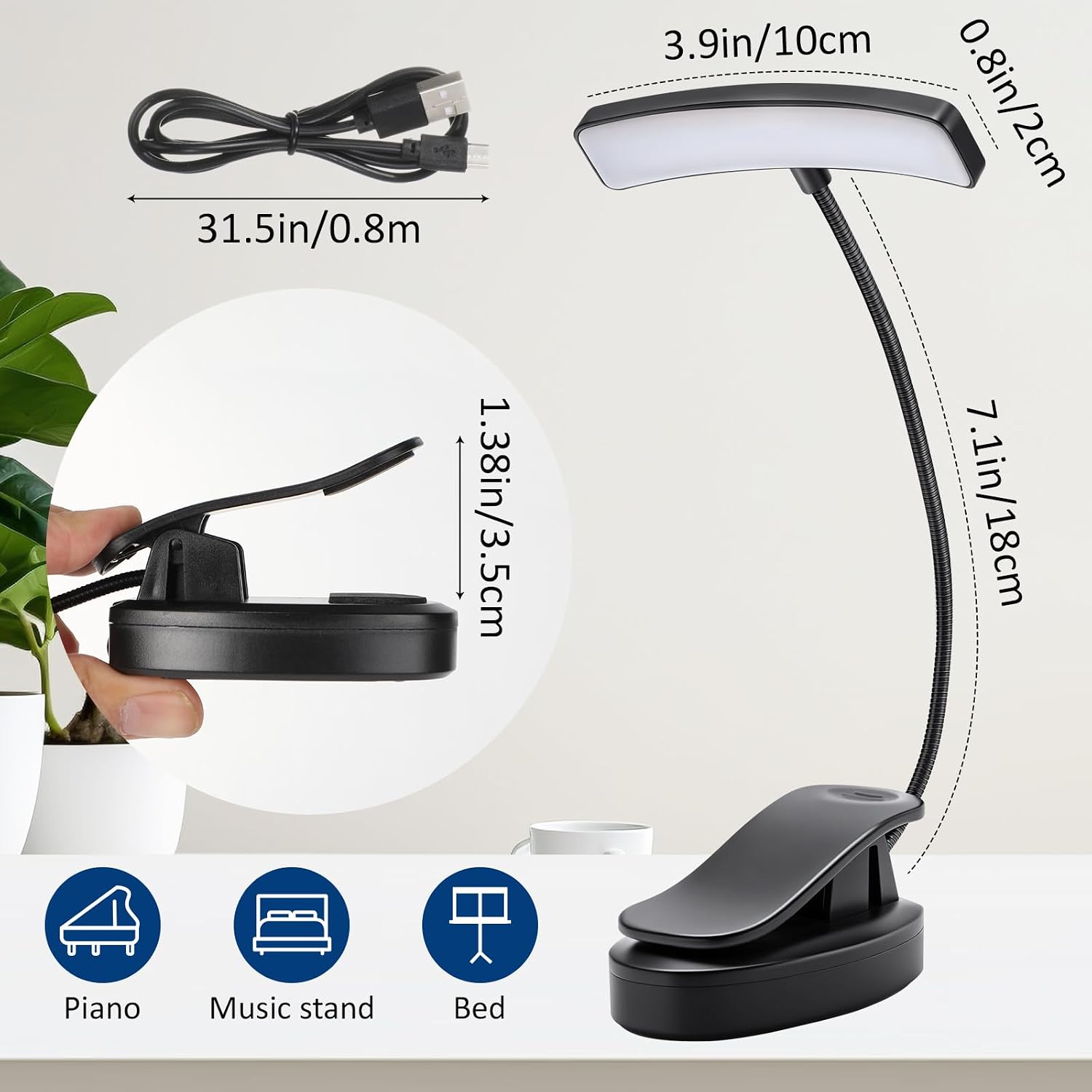 36 Pcs Music Stand Light Clip on 10 LED Reading Light USB and AAA Battery Operated LED Book Lamp for Piano, Book Reading, Craft Work (Includes USB Charging Cable, No Battery)