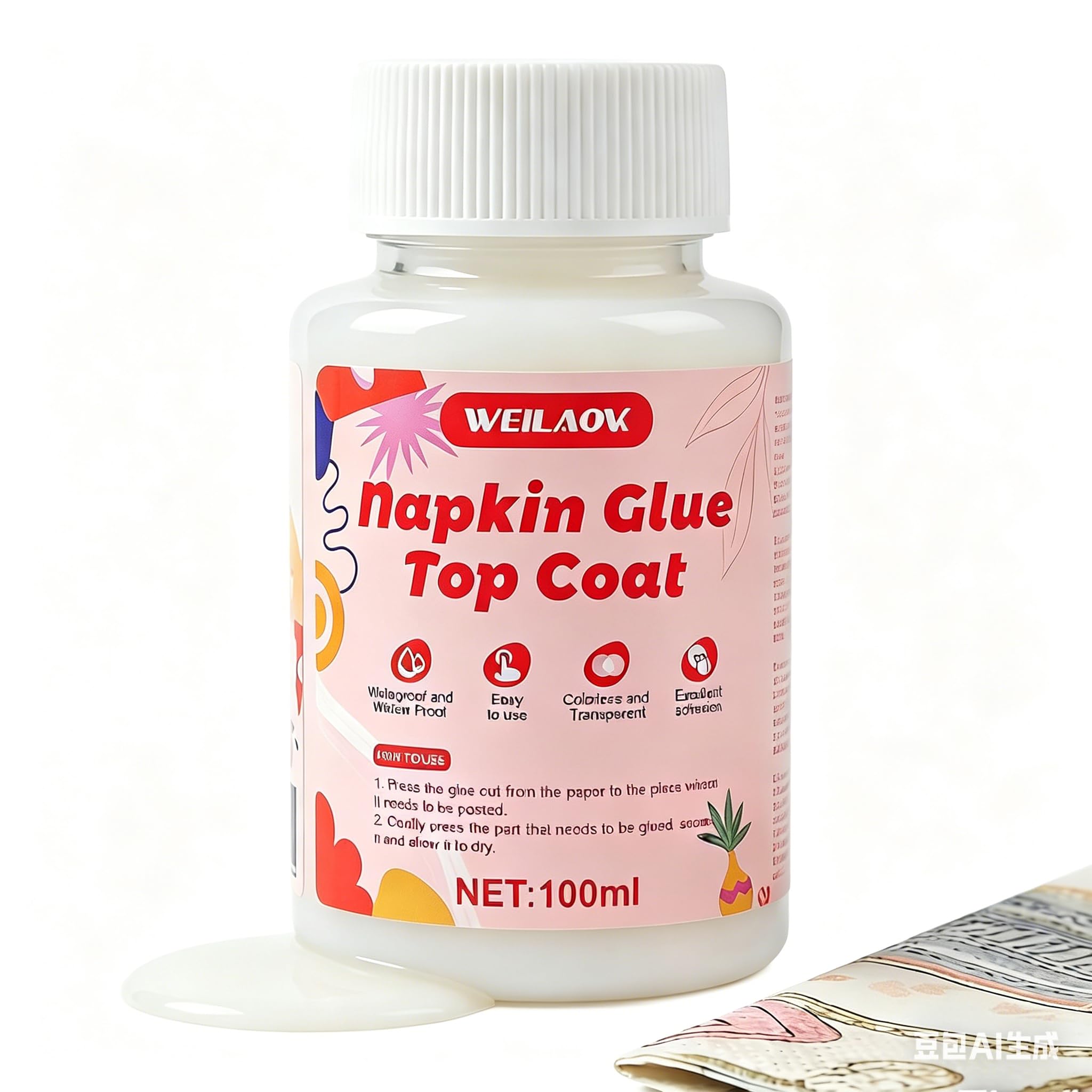 WEILAOK Decoupage Glue, Napkin Glue and Top Coat, Silky Shine Decoupage glue, Transparent after Drying, Suitable for Paper Art Creation, Collage Art, DIY Projects and Other Scenes, 100ML