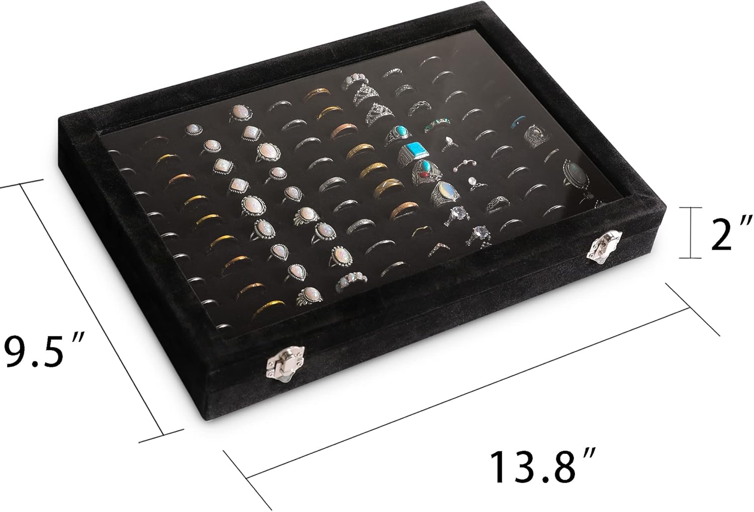 Frebeauty Ring Organizer Tray Bundle:100 Slots Ring Holder with Clear Lid Velvet Ring Storage Box Ring Tray Jewelry Ring Display Case for Jewelry Show Ring Box for Women Girls(Black and Grey)