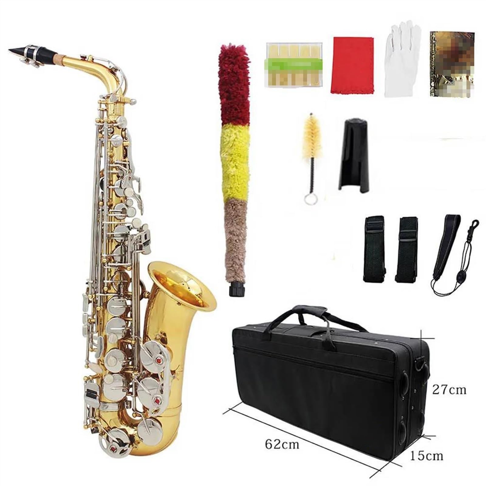 Sassofono per Studenti, Amanti della Musica, Sassofono Contralto in Mi bemolle, Ottone Laccato Oro, Custodia, bocchino e Accessori, Oro, Oro e Argento,Gold Silver