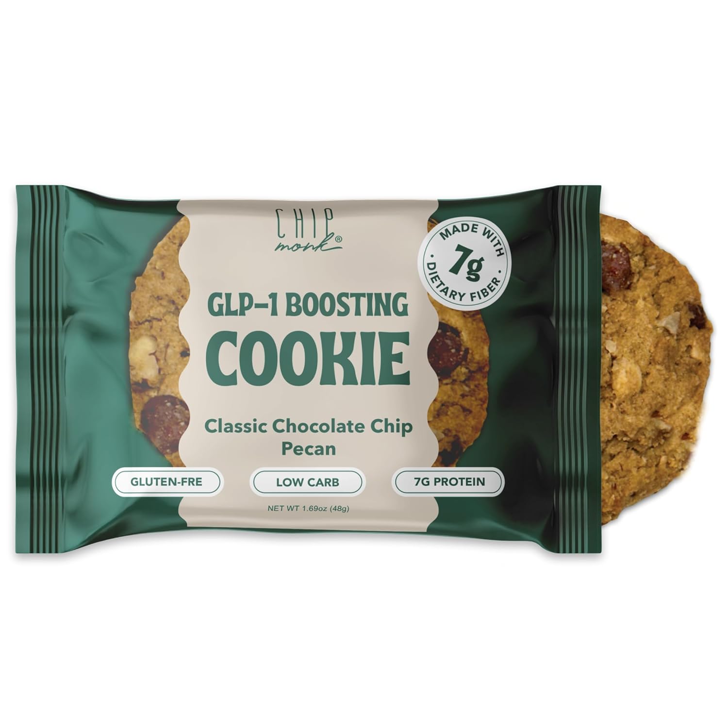 ChipMonk GLP-1 Boosting Cookies - Chocolate Chip Pecan (12 Pack) Low Carb, Gluten-Free, High Protein, Healthy GLP-1 Boosting Sweet Snack with 7g Protein and 7g Dietary Fiber