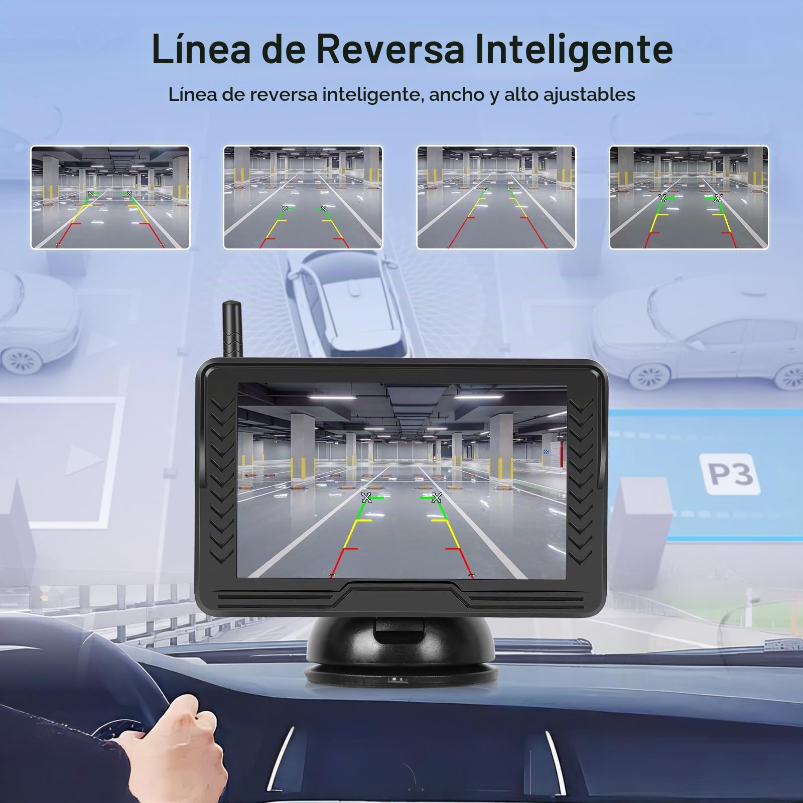 VECHTEL Camara Marcha Atras Inalámbrica con Pantalla HD IPS de 5 Pulgadas, Señal Inalámbrica Estable, Fácil de Instalar, Impermeable IP69, Visión Nocturna, Guía de Línea DIY, Soporte Desmontable