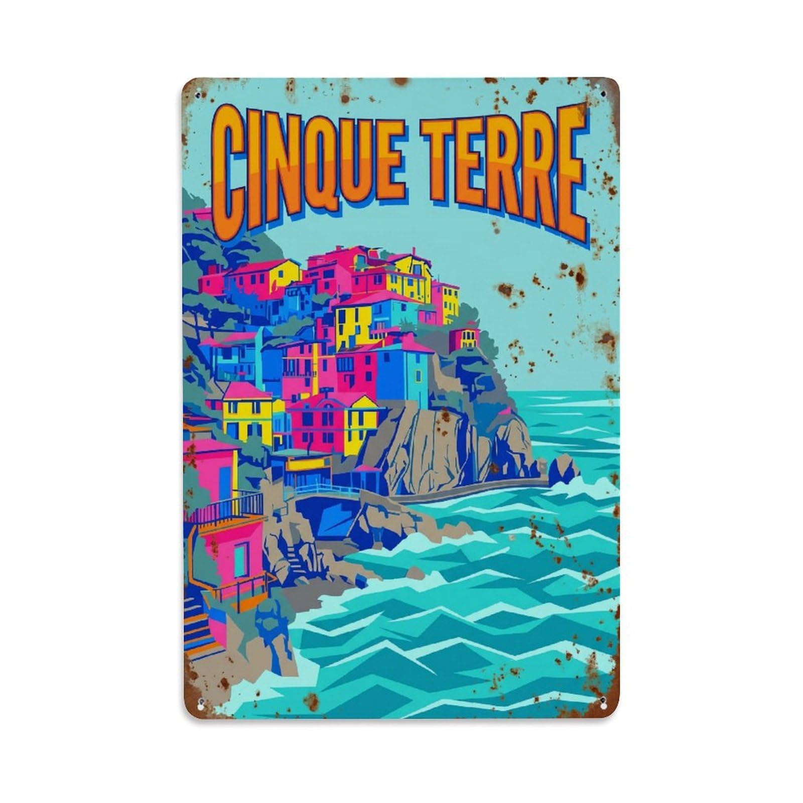 Yrnq 08X12inch Vintage Style Vintage Travel Cinque Terre Italy Wanderlust Metal Tin Sign