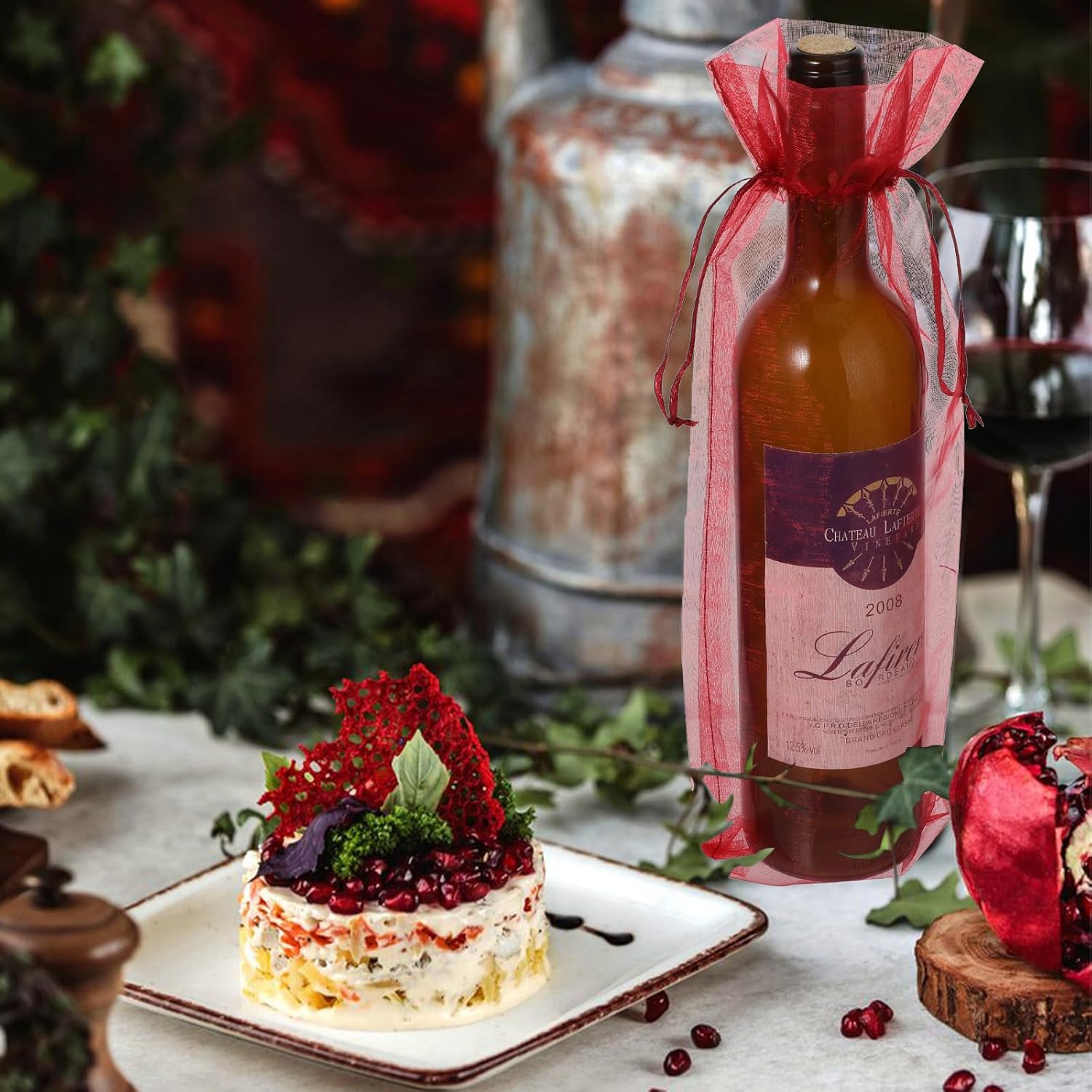 60 Pcs Sheer Organza Wine Bags 14.6 x 5.5 Wine Gift Pouches Sheer Mesh Wines Gift Pouches Reusable Bottle Wrap Bottle Covers Drawstring Gifts Wrap Bags Dresses for Wedding Christmas Baby Shower - Image 3