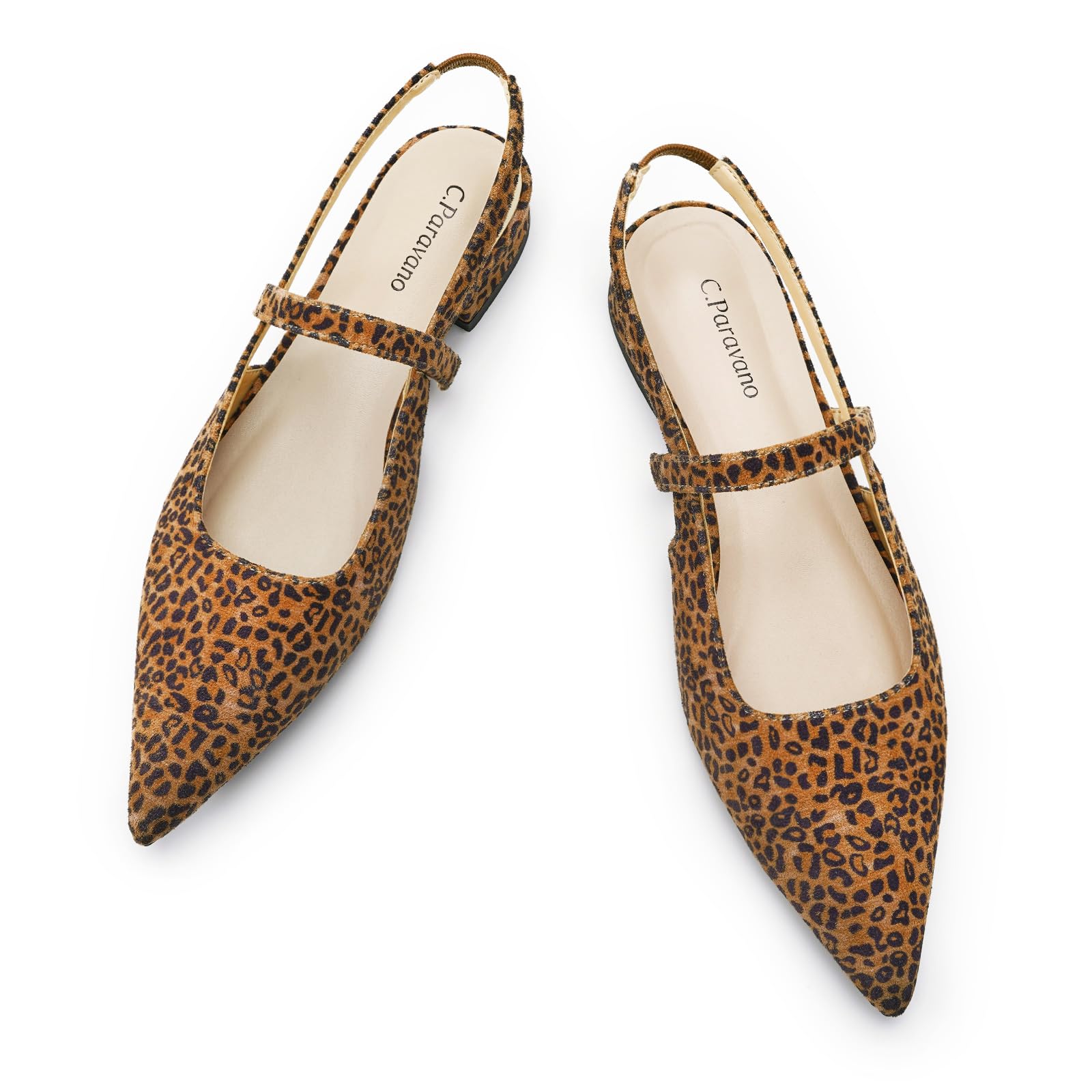 C.Paravano Women's Slingback Flats & Heels - Pointed Toe, Ankle Strap, Comfortable Leather Dress Shoes