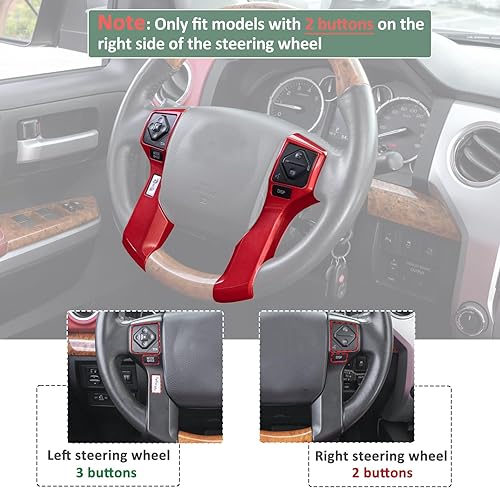Miniatura 2 de JDMCAR Moldura cromada para volante compatible con accesorios Tacoma 2016-2023, 4Runner 2010-2024, Tundra 2014-2021 (rojo, 3+2 agujeros)