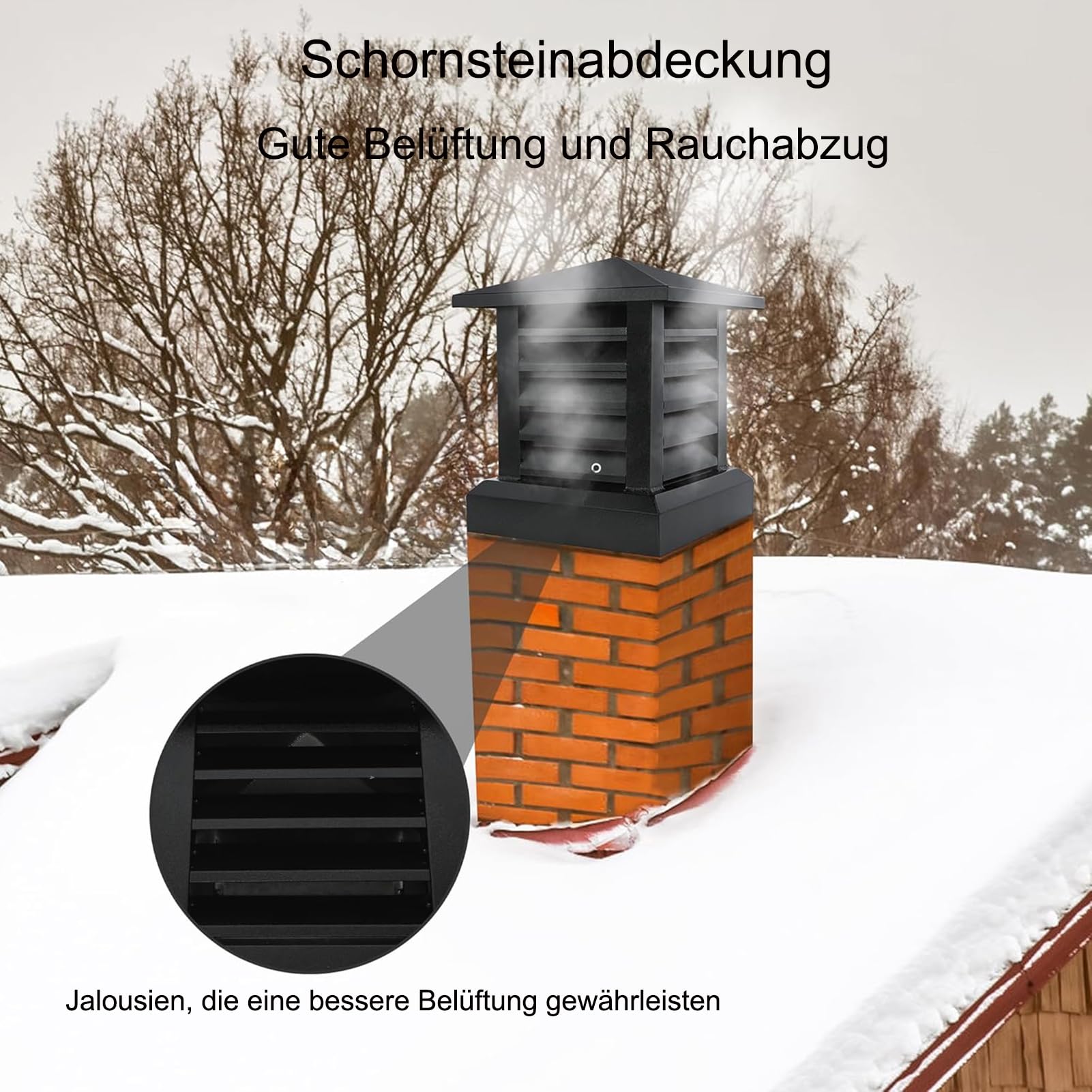 Schornsteinabdeckung Regenhaube Schornstein kaminhaube Aluminium Abdeckung für Zigel, Quadratische Form mit Konischer Spitze Außenbereich Geeignet Winddicht Regenfest Kamin Schwarz (50cm)
