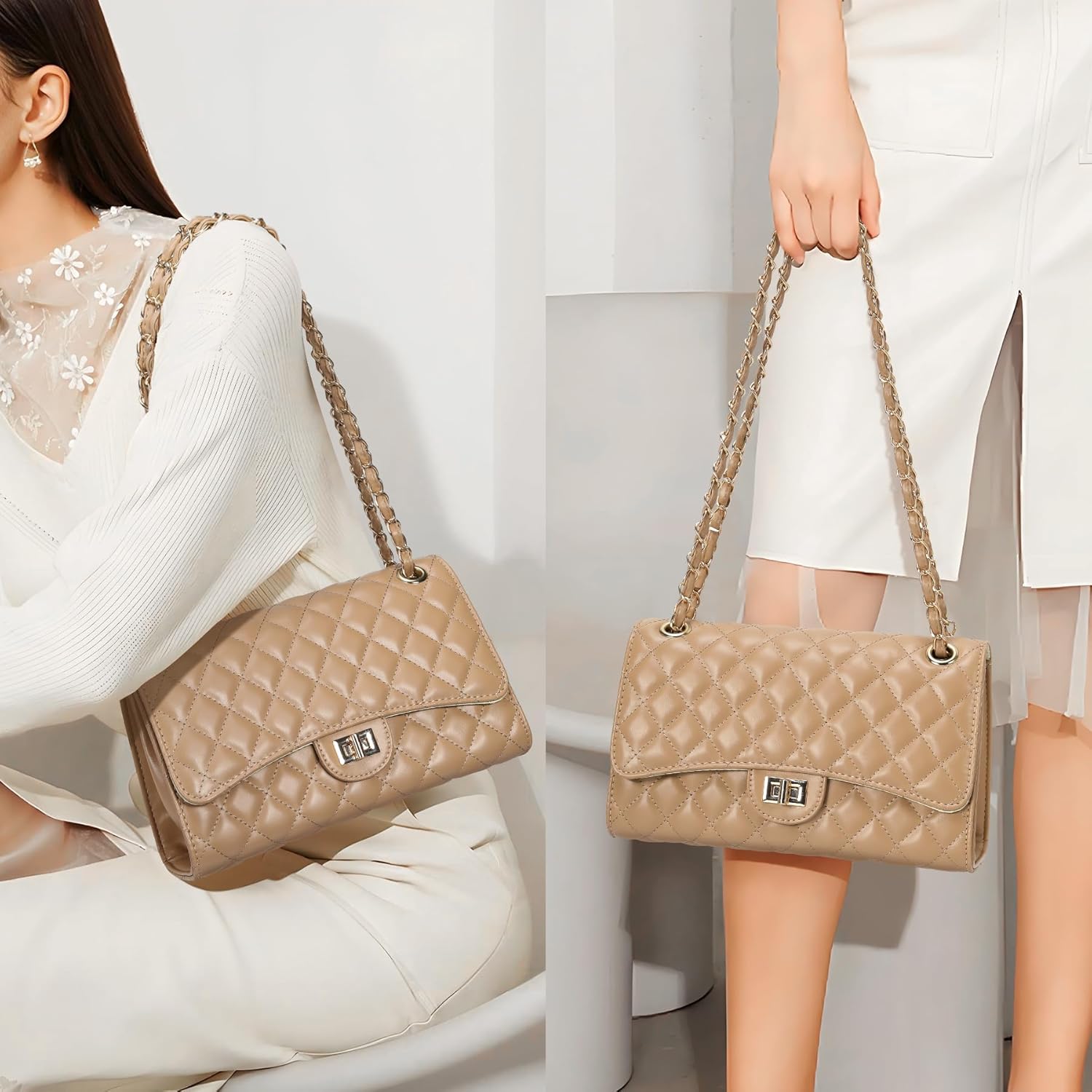 Quilted Crossbody Purse for Women Trendy Ladies Shoulder Bag with Chain Strap PU Leather Cross Body Bags Satchel HandBag - Image 2