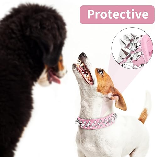 Miniatura 2 de Epesiri - Collares para perros medianos con correa, collar de perro con pinchos para perros grandes, collar de perro rosa hembra, collar de piel con
