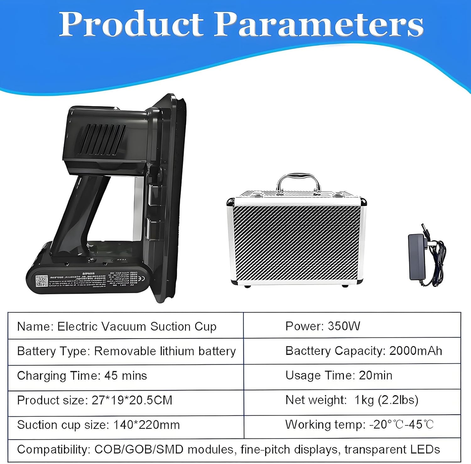 Upgraded Electric LED Display Front Maintenance Vacuum Suction Cup, 66 Lbs Load Capacity, 2000mAh Rechargeable Battery,for LED Display, Curved Screen,with Aviation Box