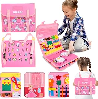 Brastoy Placa de Montessori Sensorial Para Crianças Educativa Brinquedo Maleta Unicórnio (Mochila Rosa)