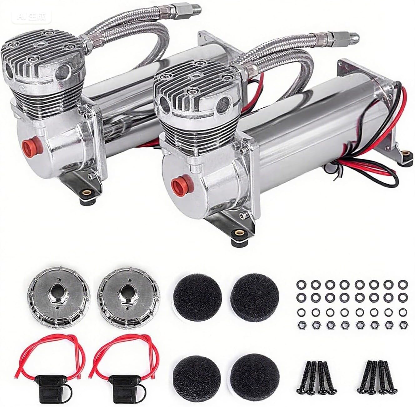Sturdy Horn Compressor, Air Suspension Accessories, Suitable for Trains, Trucks and Cars(Silver 3/8)