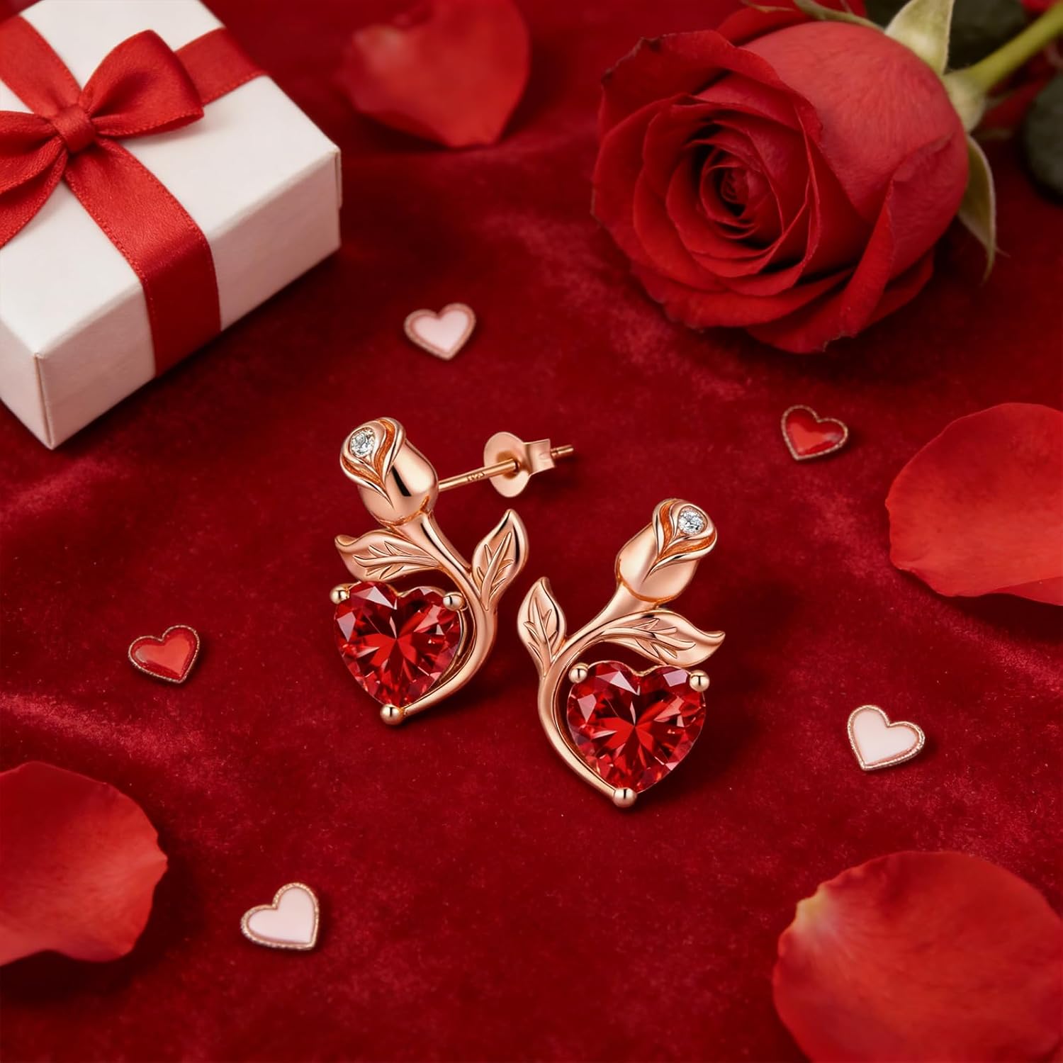 0.8CT Rose Heart Earrings Option of Sapphire Moissanite&More Stud Earrings Lab-Grown Earrings Birthstone Earrings for Women S925 Sterling Silver Post D Color VVS1 Clarity Ideal Gift for Wife Mother for Birthday Anniversary Valentine's Day Convey I Love You Message - Image 3