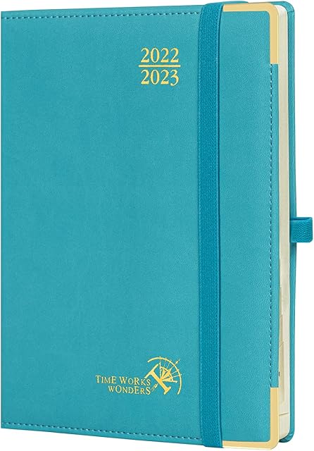 POPRUN Executive 2023 Diary Week to View 22 x 16.5 cm, 2022-2023 Weekly Planner ( Sep'22 to Dec'23) Monthly Tabs, 100 gsm FSC® -certified Paper, PU Leather Hardback, Blue Green