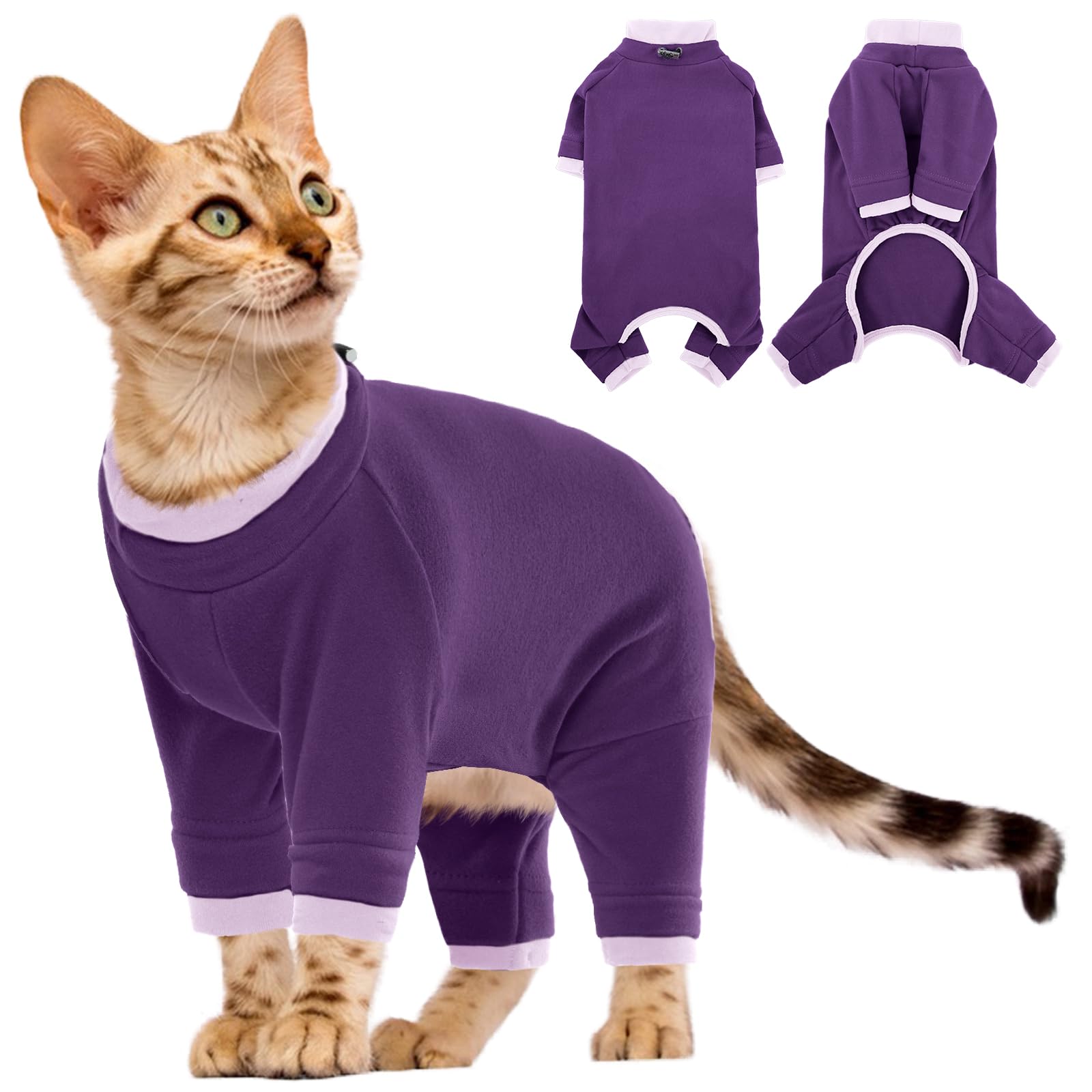 Onesie for Cats to Stop Licking, Adult Cat Suit for Leg Surgery, Helping to Stop Pets from Licking or Scratching Wounds, Especially after Being Shaved for-Surgery(Dark Purple, M)
