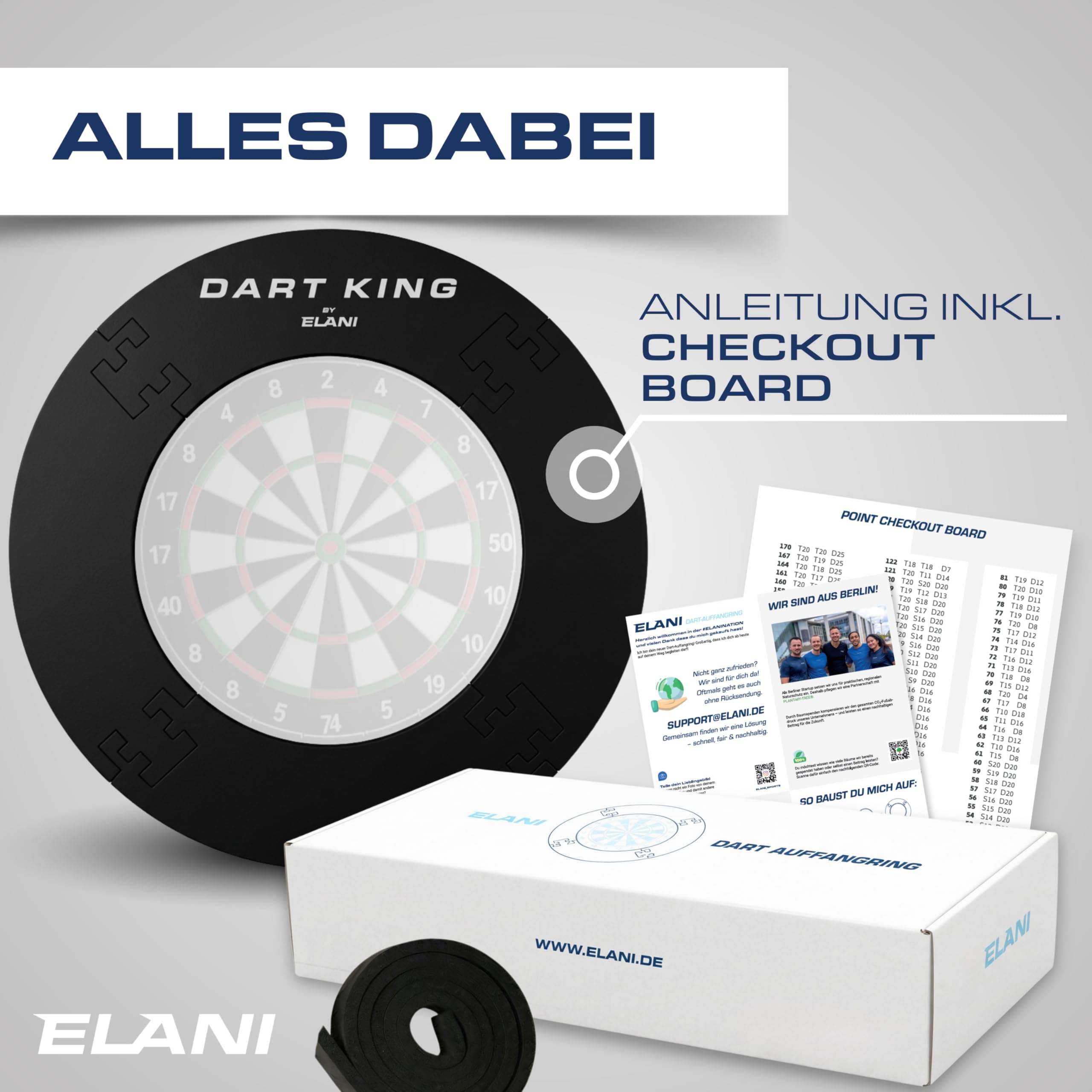 ELANI – Schutzring Dart Surround inkl. Abwurflinie für alle Scheiben- optimaler Schutz von Wand, Dartpfeil und Flight – Dartboard surround Dartscheibe Schutzring–Wandschutz Dartscheibe, Dart catchring