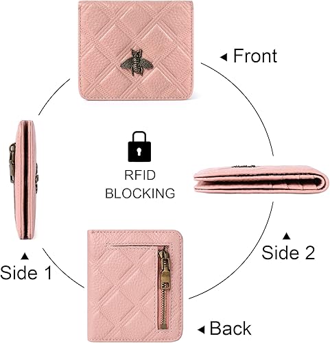 Miniatura 5 de Billetera para mujer, con bloqueo RFID, pequeña, compacta, plegable, de piel auténtica, con bolsillo, mini carteras para mujeres