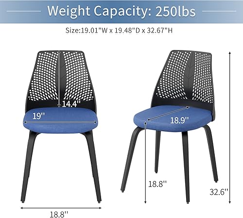 Miniatura 2 de Homtique Juego de 2 sillas de comedor modernas con patas de madera, silla auxiliar para sala de estar con respaldos de malla, silla DSW, cómoda
