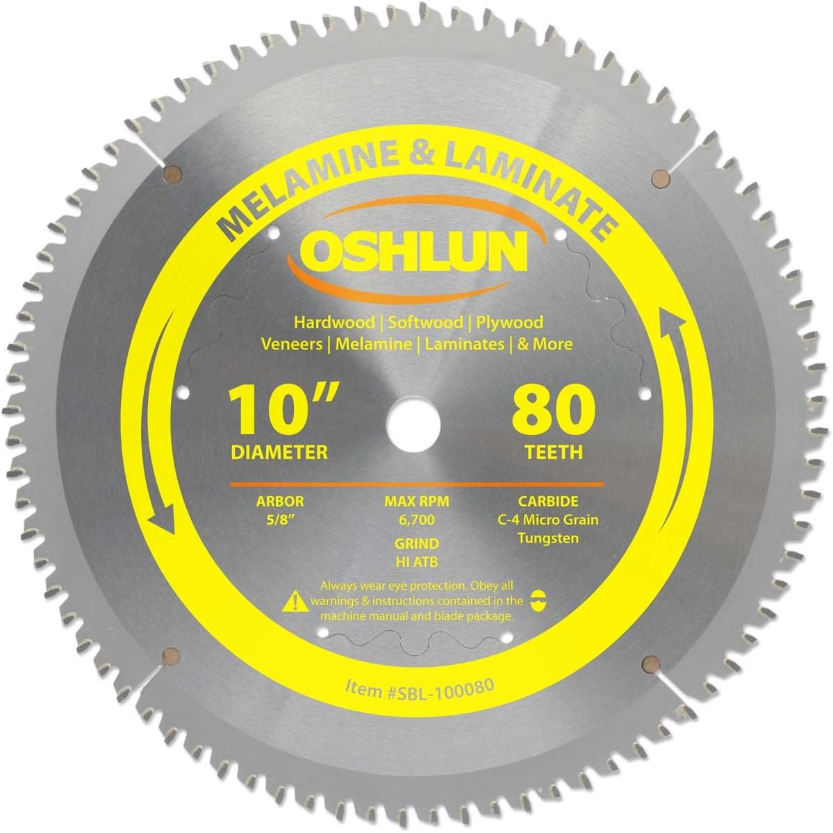 Hot Deals Oshlun SBL-100080 10-Inch 80 Tooth HI-ATB Saw Blade with 5/8-Inch Arbor for Melamine and Laminates