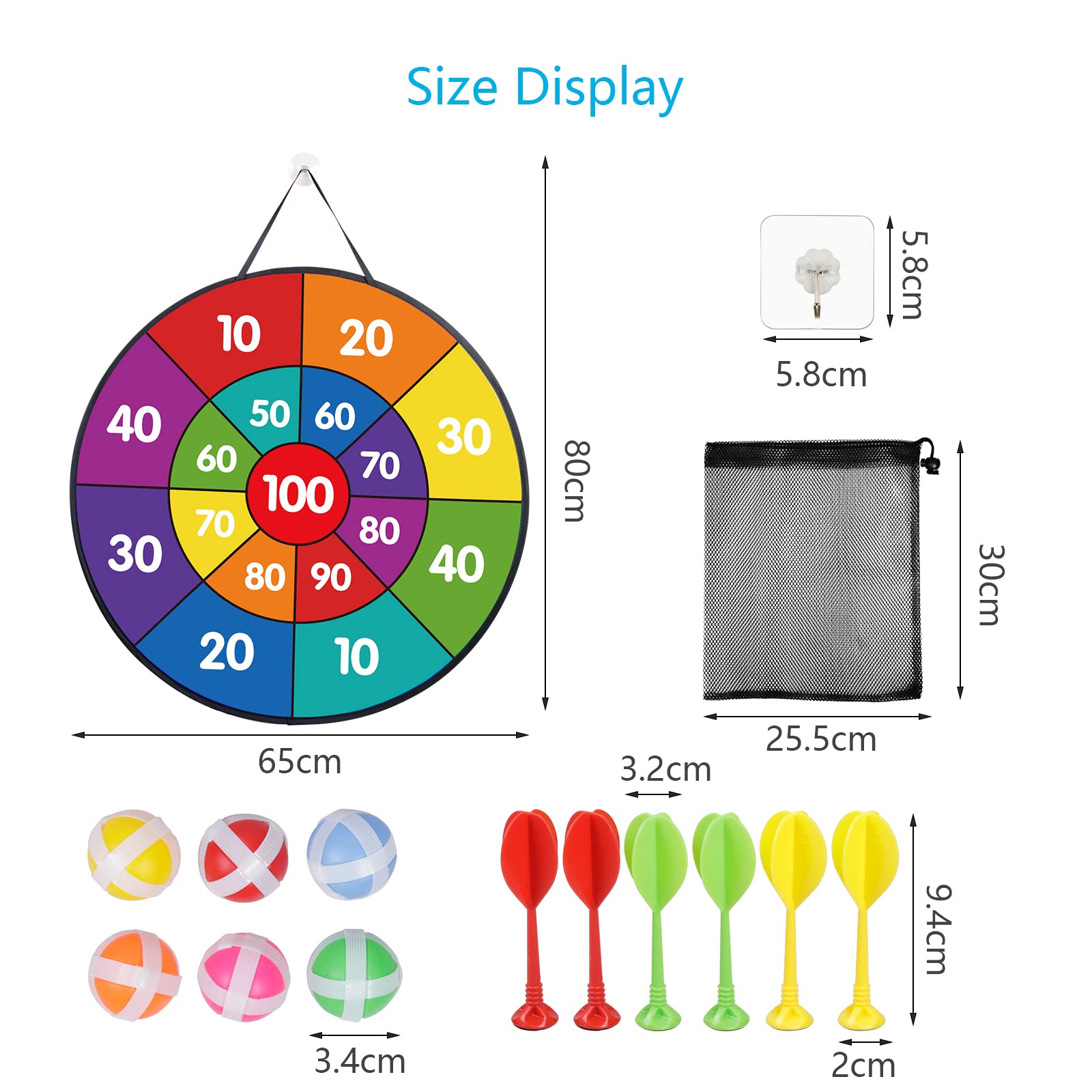 LAMEK Klett Dartscheibe Kinder Doppelseitige Dartspiel 66cm Faltbares Tier Klettballspiel mit 6 klebrigen Bällen 6 Darts Wurf Spiel Scheibe Drinnen Draußen Wurfspiel für ab 3 Jahre Jungen Mädchen