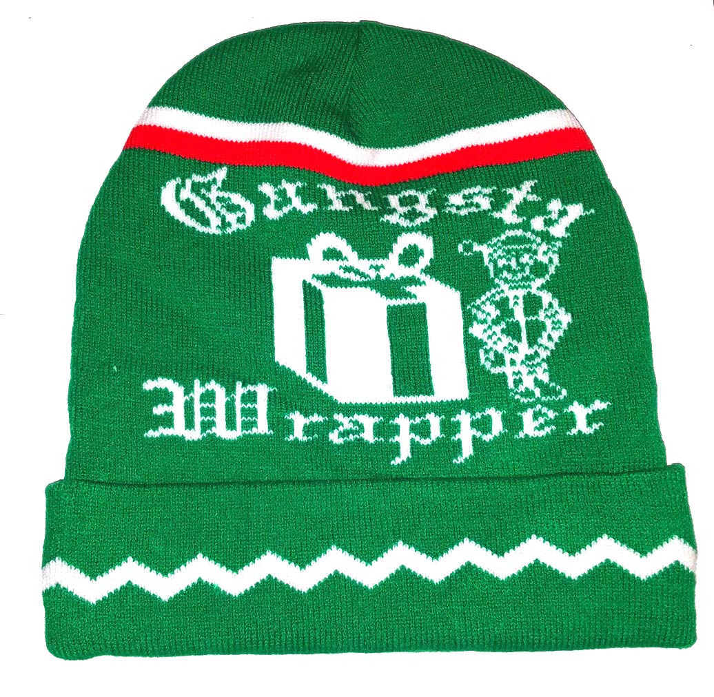 Christmas Knit Winter Beanie Hat Cap Ugly Sweater Party X Mas Reindeer Drinking (Gangsta Wrapper)