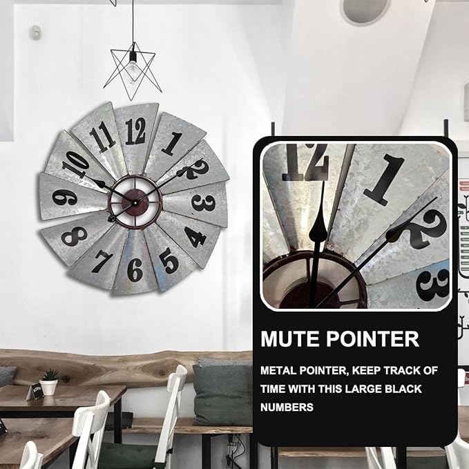 Reloj de Pared Rita de Campo de Metal Galvanizado Mrocioa 24 Inch Rustic Windmill miniatura 6