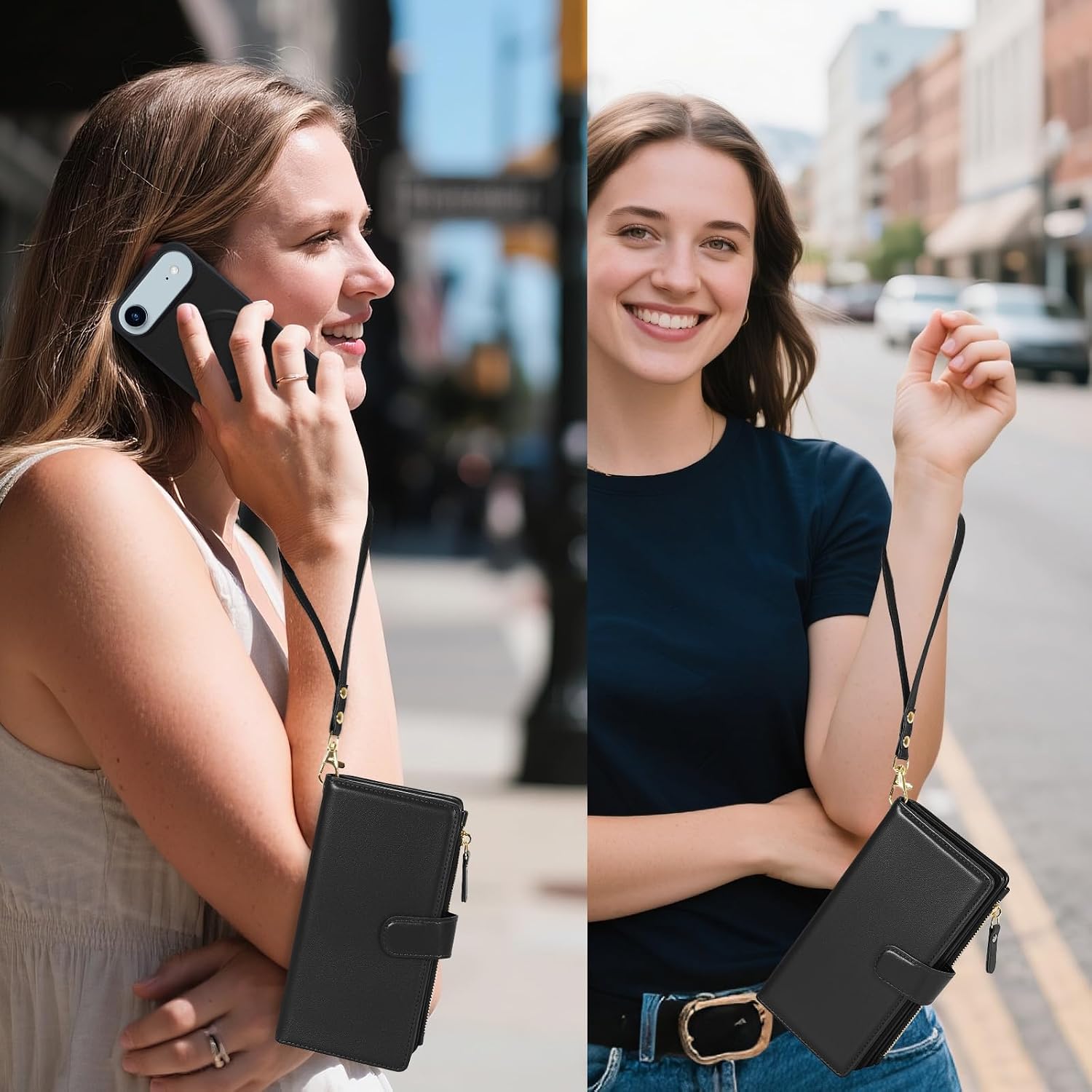 Magnetic Case for iPhone 17 Air Wallet Compatible with Magsafe RFID Blocking Card Holder Detachable Phone Cover Kickstand Snap Strap Zipper Pocket PU Leather 6.5 inch 2025 (Black)