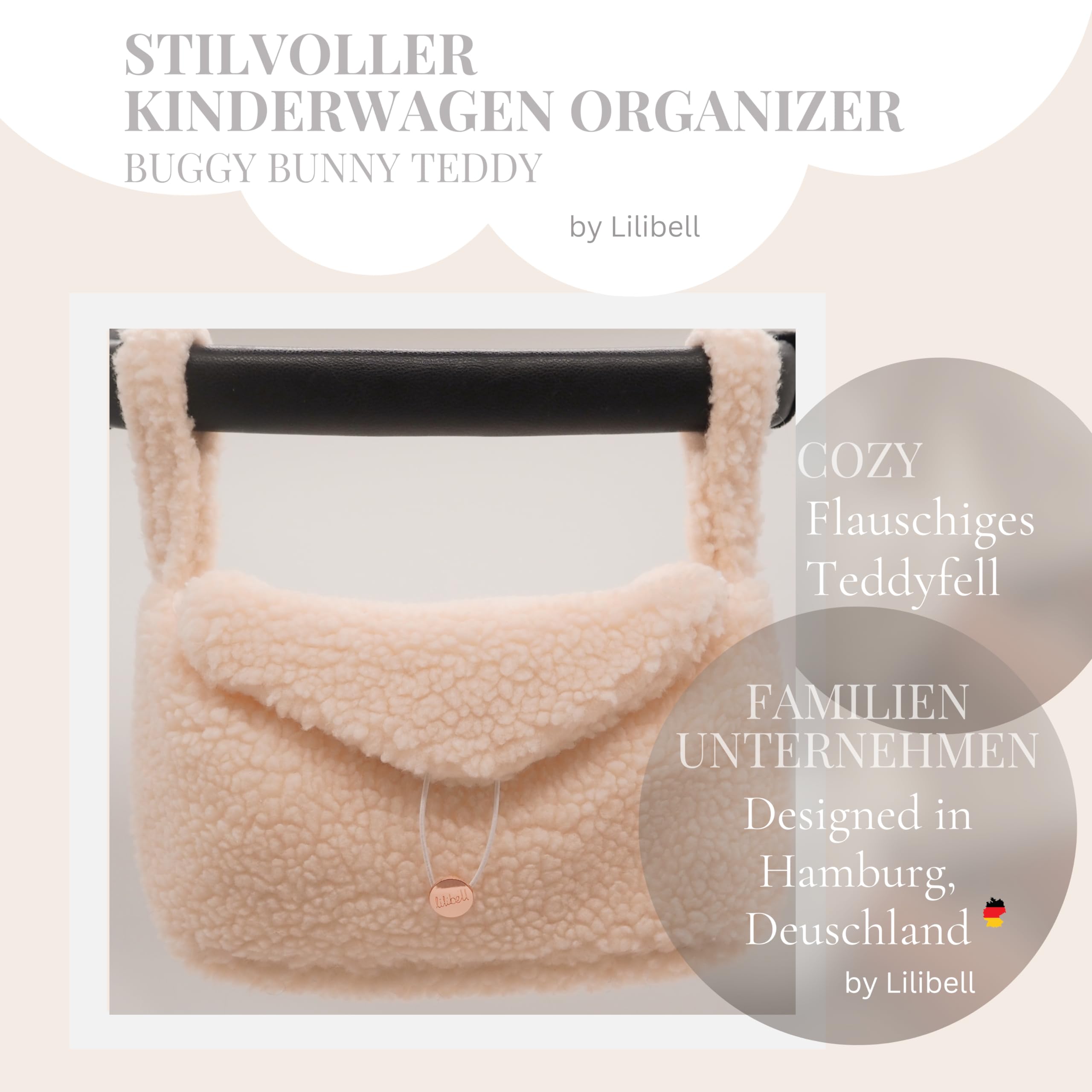 Buggy Kinderwagen Organizer mit Isolierte Getränkehalter, Universal Stylisch & Praktisch Kinderwagen tasche, waschbar Baby Wickeltasche für Kinderwagen, Bunny Bunny (Teddy Beige)