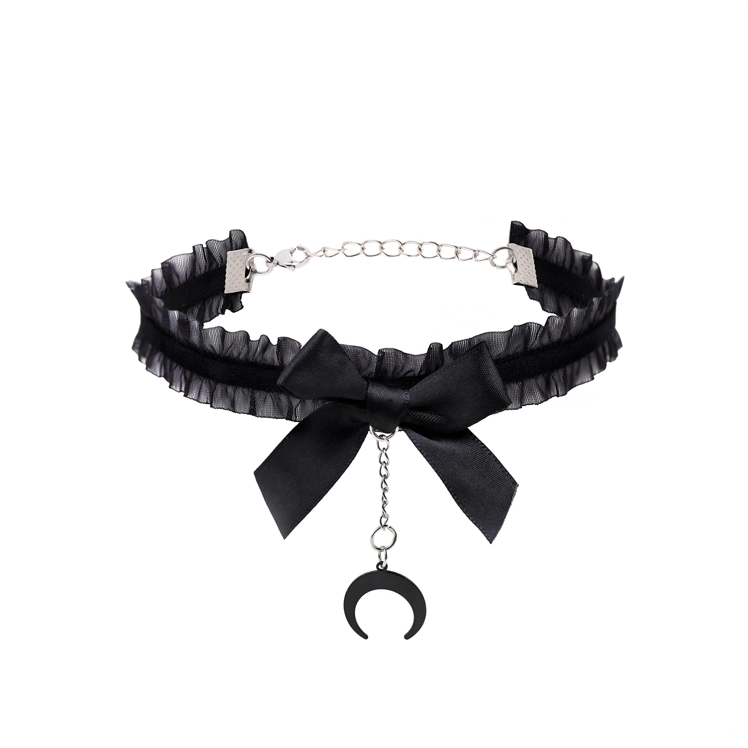 SacinaWomen's Zinc Alloy Crescent Moon Necklace, 12.6 inches, Goth Gift for Her (Black)