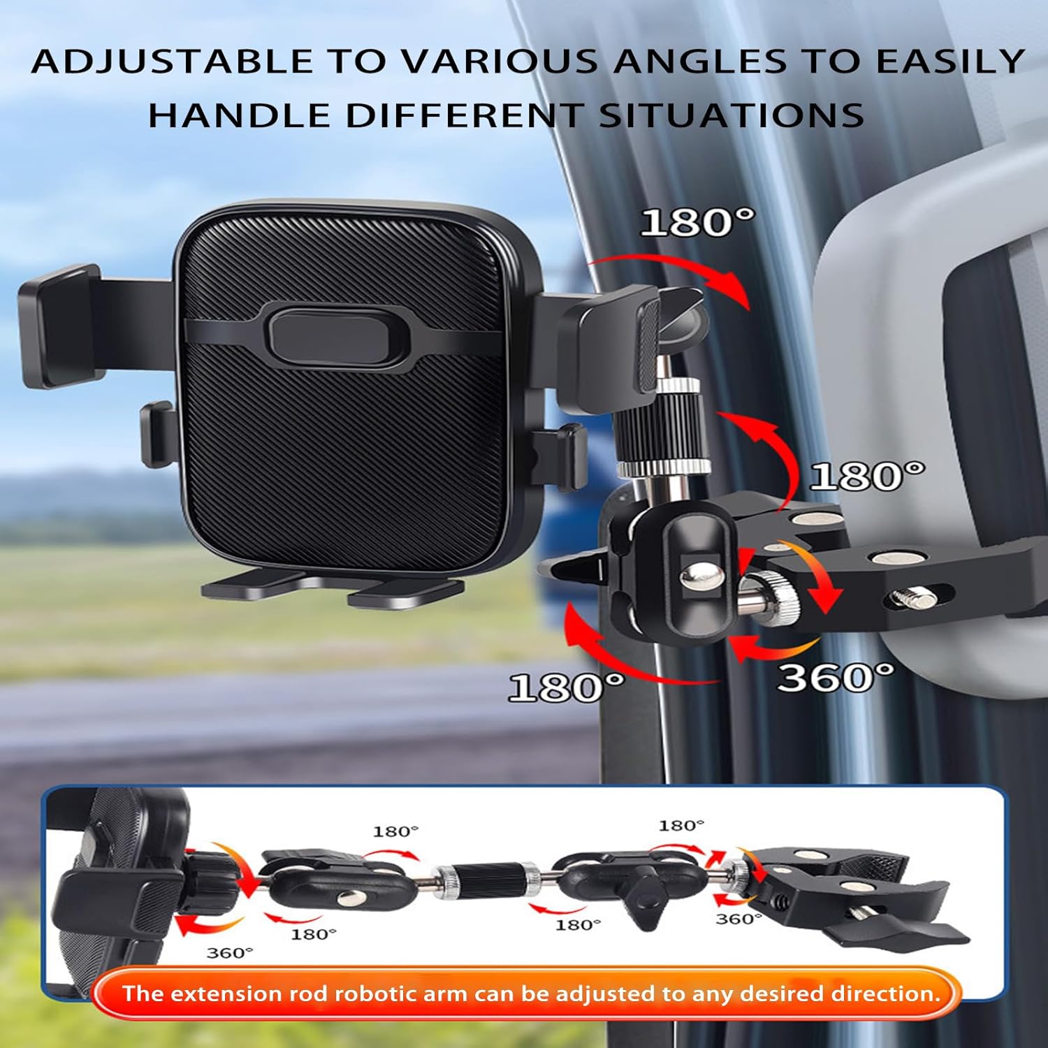 1Pcs UTV Phone Mount for John Deere Gator XUV 835 / 835M 2018-2026, Heavy Duty Roll Bar Cell Phone Holder for Side by Side, Shockproof Clamp Mount with 360° Rotation