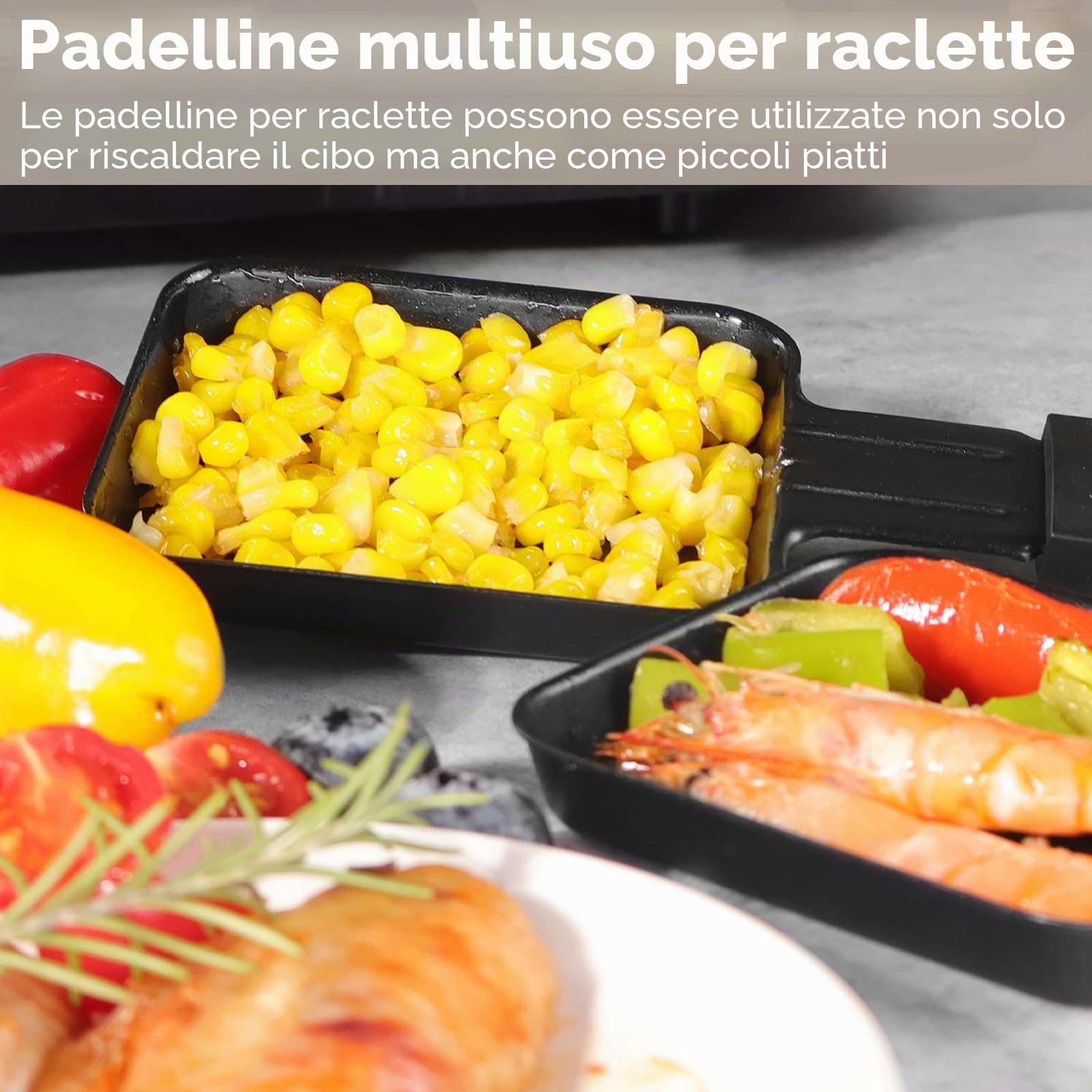 Raclette 8 Persone- 2 in 1 Raclette Grill con 8 Mini Raclette Padelle 8 Spatole in Legno Crepes Griglia Elettrica Barbecue Raclette Formaggio Party Grill 2 6 8 Persone - 1300 W
