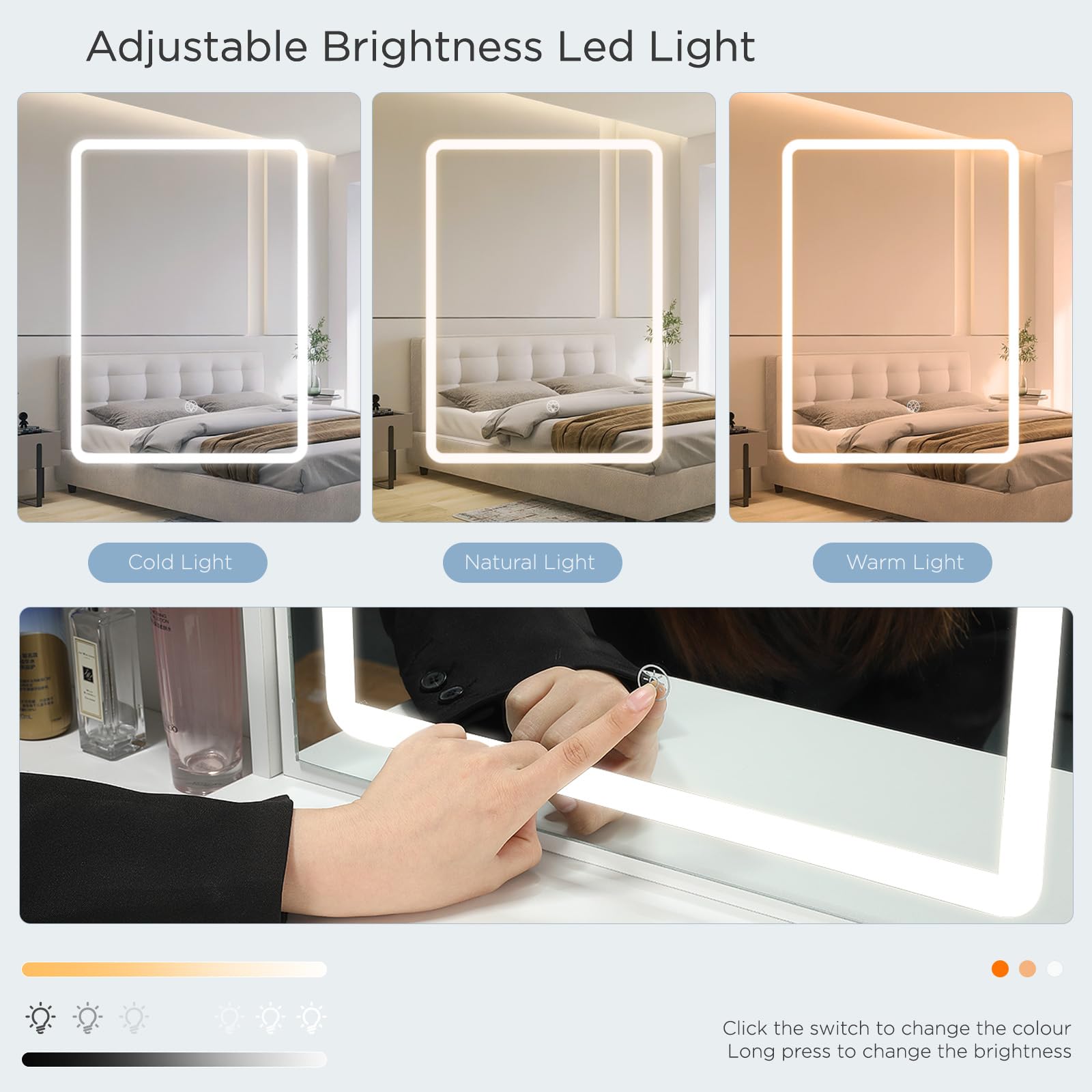 Schminktisch Weiß, Kosmetiktisch mit Spiegel & Hocker, Frisierkommode mit LED-Beleuchtung Set, Frisiertisch mit 4 Schubladen, Schlafzimmermöbel Vanity Set, 135 * 80 * 36cm